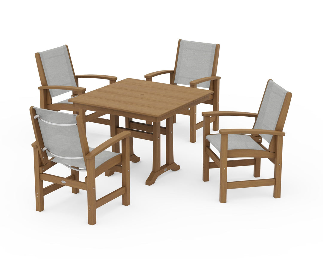 POLYWOOD® Coastal 5-Piece Farmhouse Dining Set With Trestle Legs
