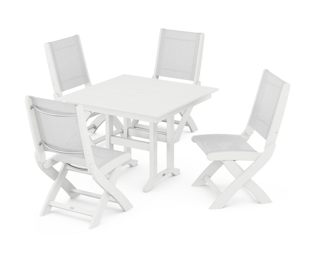 POLYWOOD® Coastal Folding Side Chair 5-Piece Farmhouse Dining Set