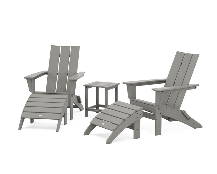 POLYWOOD® Modern Folding Adirondack Chair 5-Piece Set with Ottomans and 18" Side Table