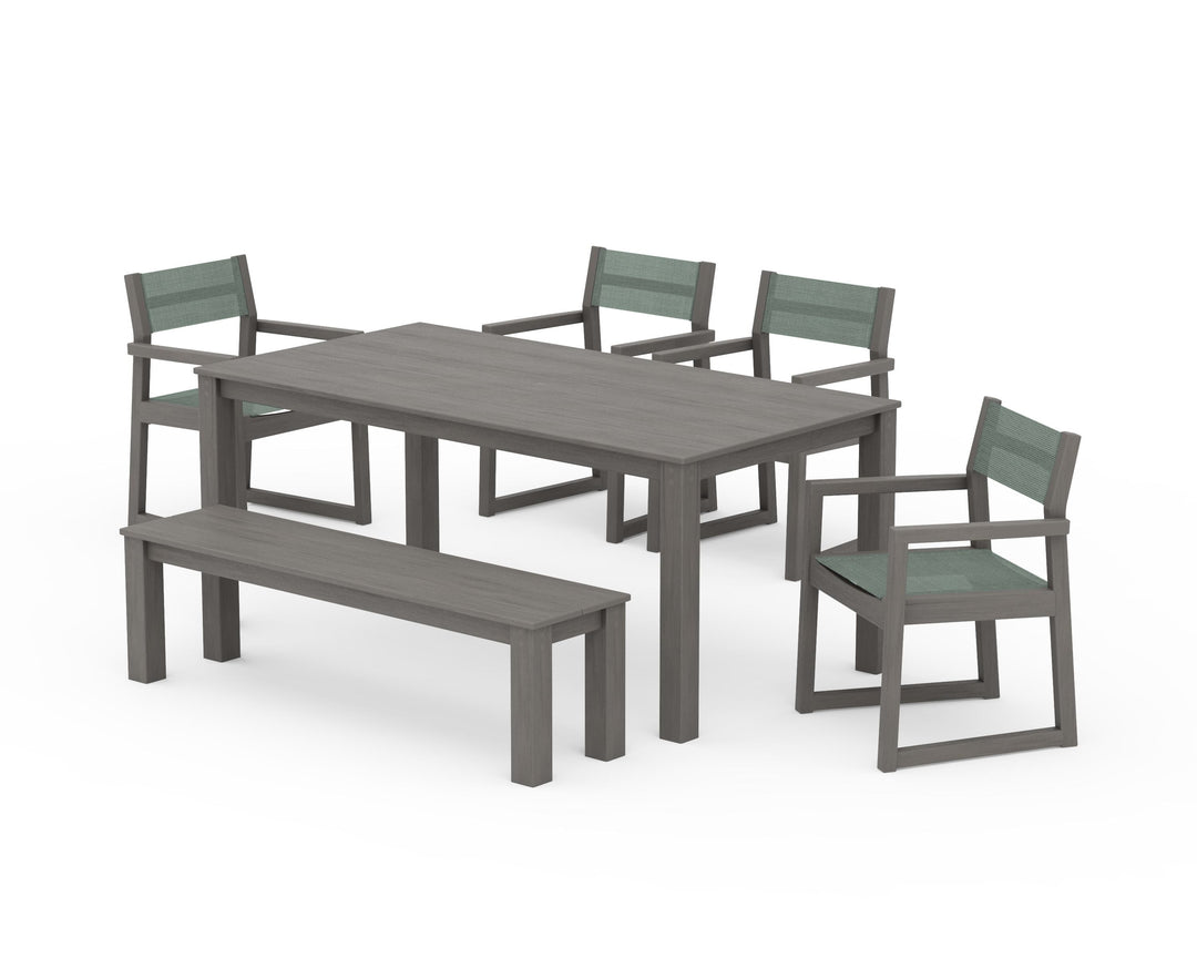 POLYWOOD® EDGE Sling Arm Chair 6-Piece Parsons Dining Set with Bench