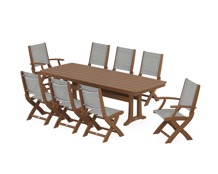 POLYWOOD® Coastal Folding 9-Piece Dining Set with Trestle Legs