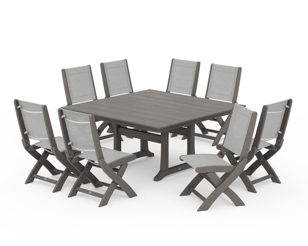 POLYWOOD® Coastal Folding Side Chair 9-Piece Farmhouse Dining Set