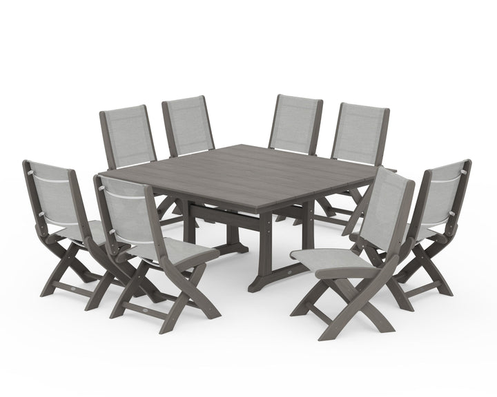POLYWOOD® Coastal Folding Side Chair 9-Piece Farmhouse Dining Set