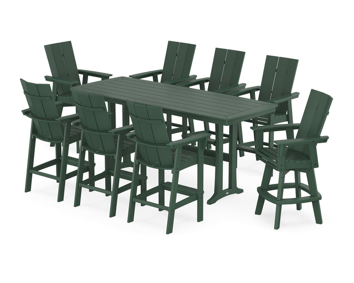 POLYWOOD® Modern Curveback Adirondack Swivel 9-Piece Bar Set with Trestle Legs