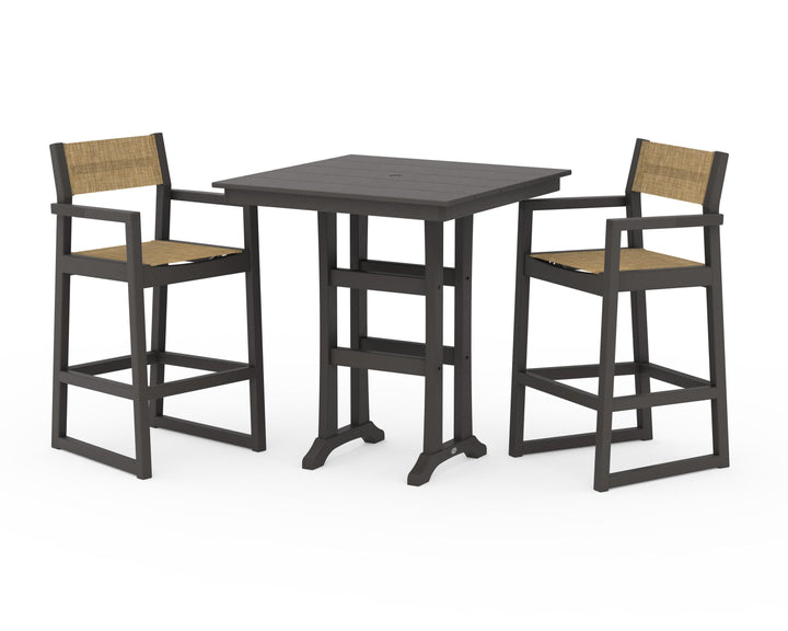 POLYWOOD® EDGE Sling Arm Chair 3-Piece Farmhouse Bar Set with Trestle Legs