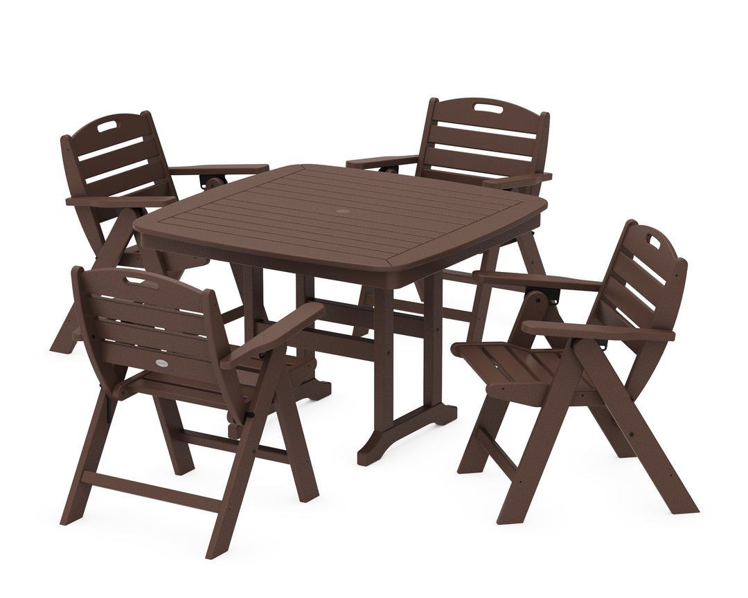 POLYWOOD® Nautical Folding Lowback Chair 5-Piece Dining Set with Trestle Legs