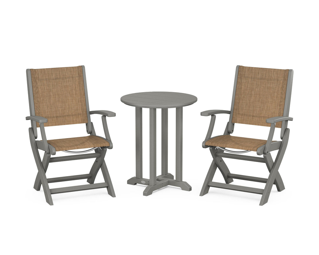POLYWOOD® Coastal Folding 3-Piece Round Bistro Dining Set