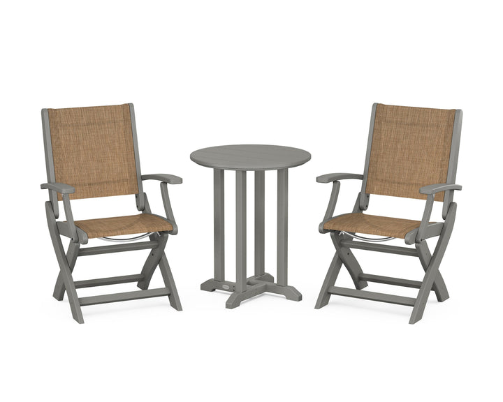 POLYWOOD® Coastal Folding 3-Piece Round Bistro Dining Set