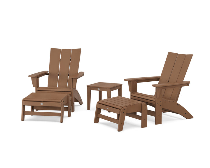 POLYWOOD® 5-Piece Modern Grand Adirondack Set with Ottomans and Side Table