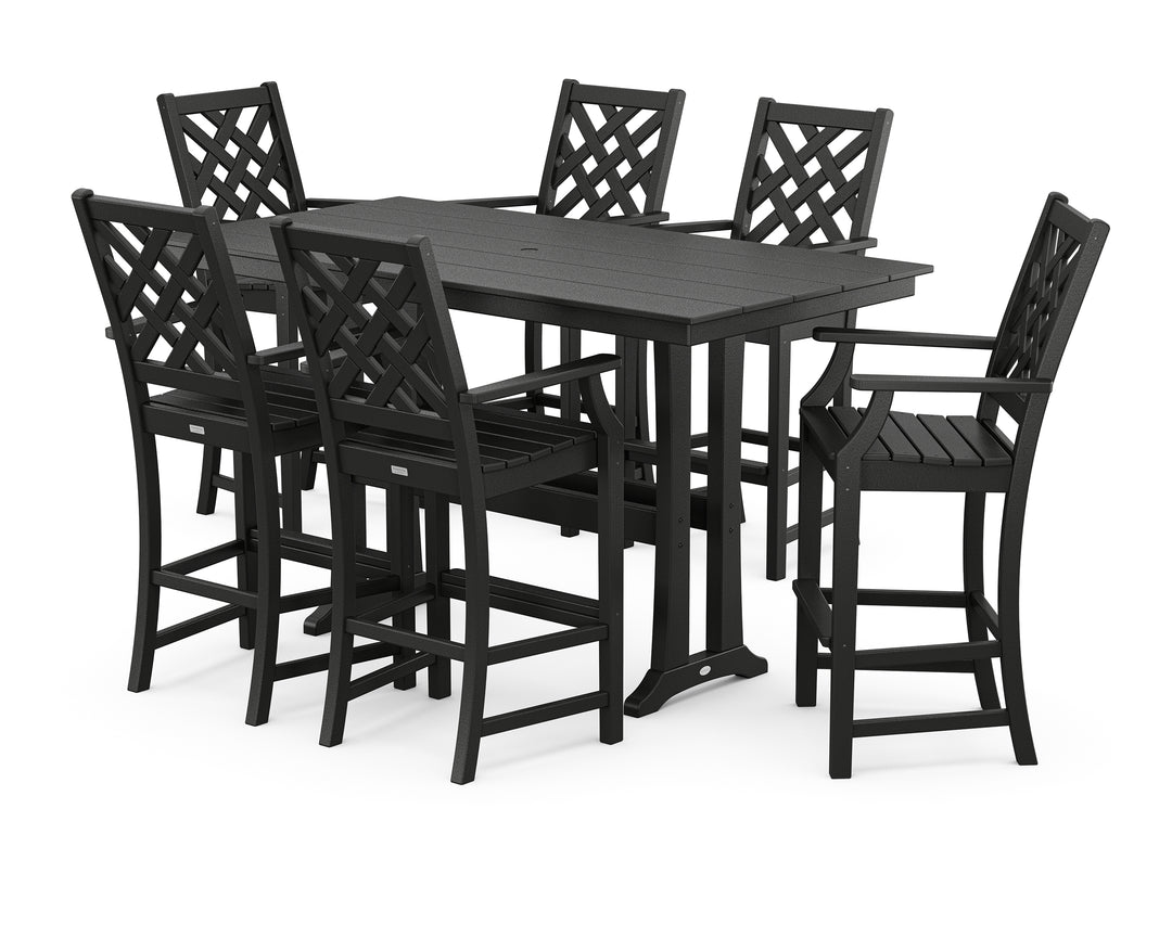 Country Living Wovendale Arm Chair 7-Piece Farmhouse Bar Set with Trestle Legs