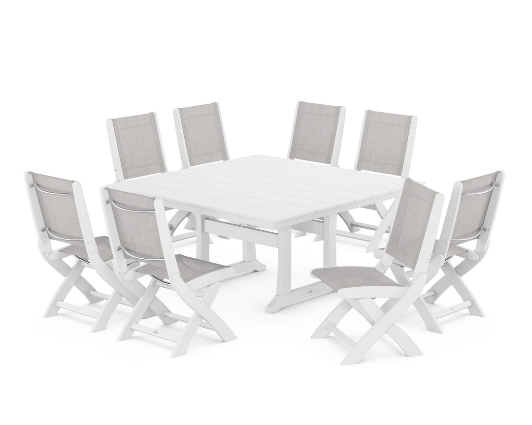 POLYWOOD® Coastal Folding Side Chair 9-Piece Farmhouse Dining Set