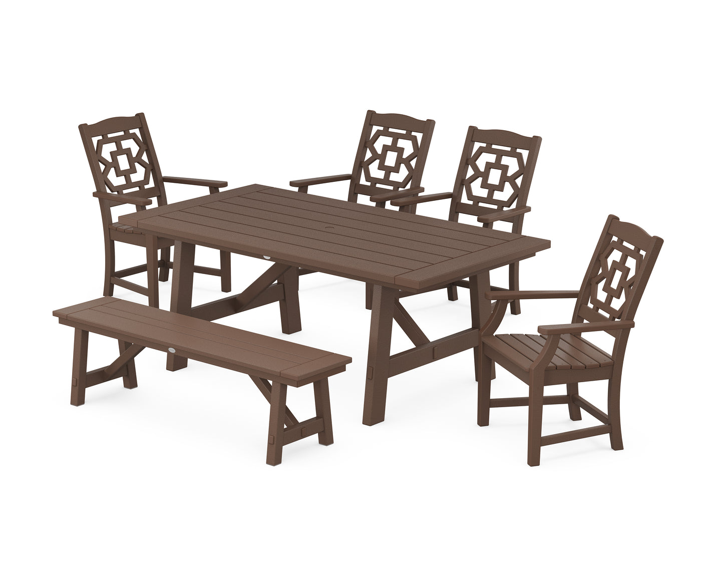 Chinoiserie 6-Piece Rustic Farmhouse Dining Set with Bench