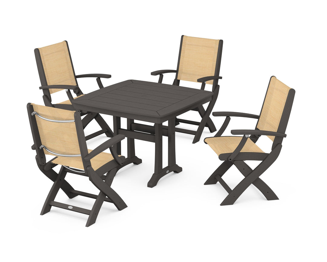 POLYWOOD® Coastal Folding Chair 5-Piece Dining Set with Trestle Legs