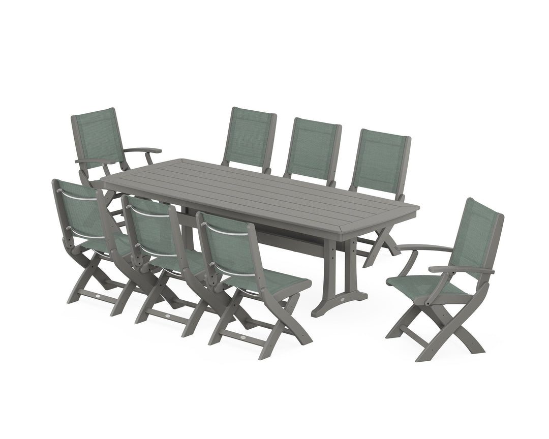 POLYWOOD® Coastal Folding 9-Piece Dining Set with Trestle Legs