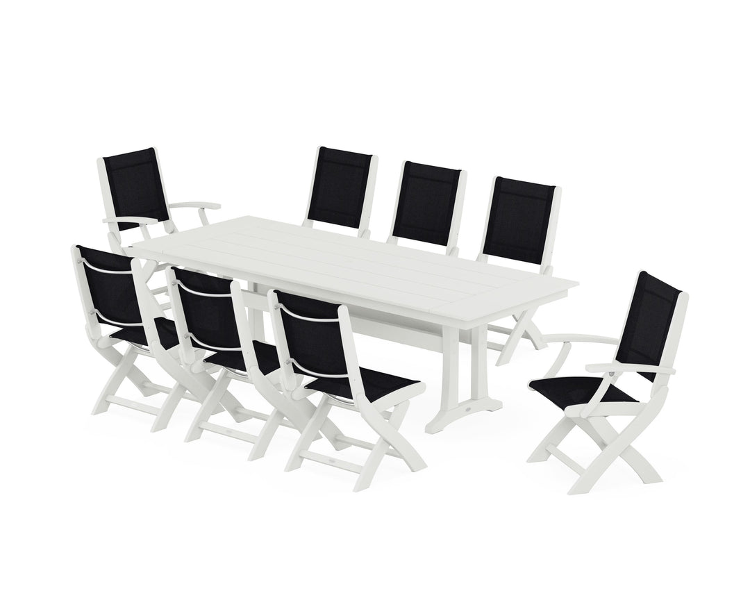 POLYWOOD® Coastal 9-Piece Folding Dining Chair Farmhouse Dining Set with Trestle Legs
