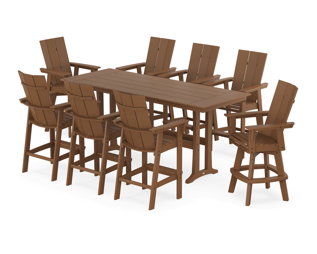 POLYWOOD® Modern Curveback Adirondack Swivel 9-Piece Farmhouse Bar Set with Trestle Legs