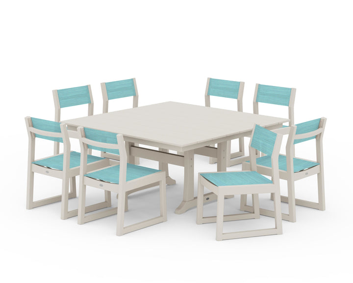 POLYWOOD® EDGE Sling Side Chair 9-Piece Farmhouse Trestle Dining Set