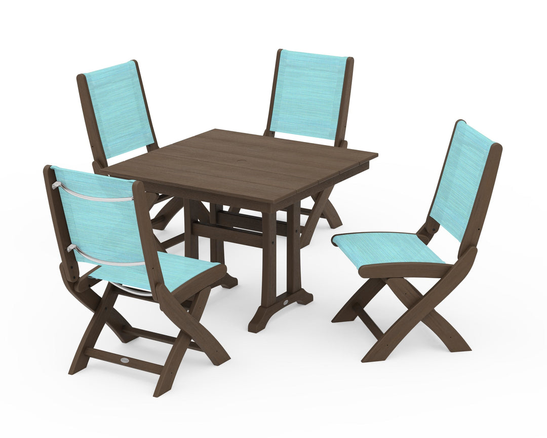 POLYWOOD® Coastal Folding Side Chair 5-Piece Farmhouse Dining Set With Trestle Legs