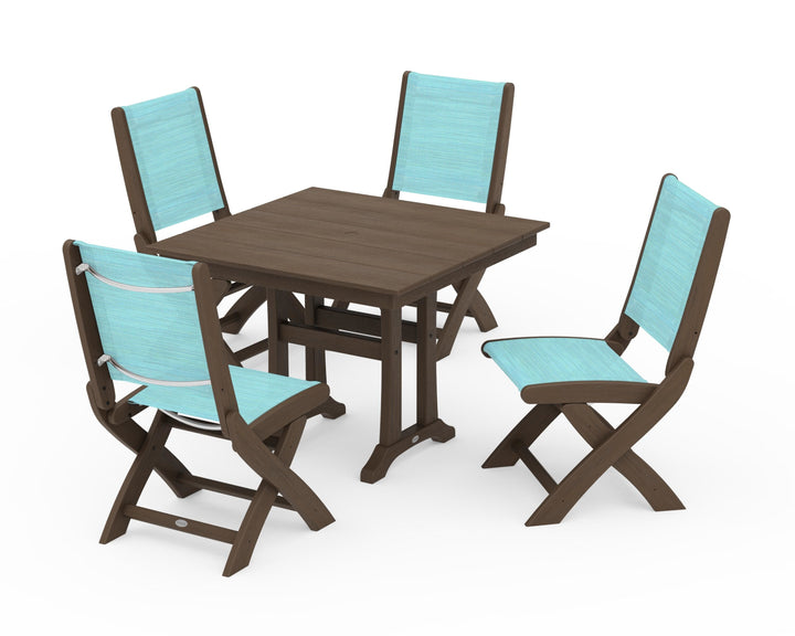 POLYWOOD® Coastal Folding Side Chair 5-Piece Farmhouse Dining Set With Trestle Legs