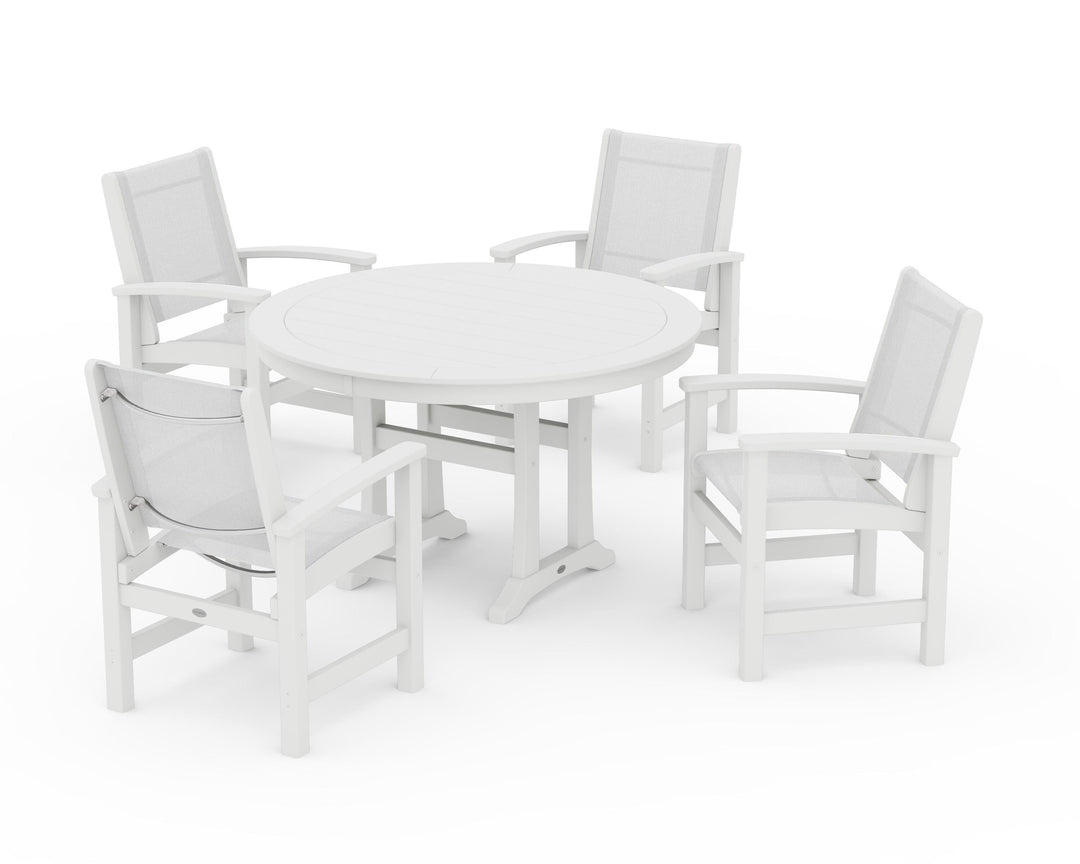 POLYWOOD® Coastal 5-Piece Round Dining Set with Trestle Legs