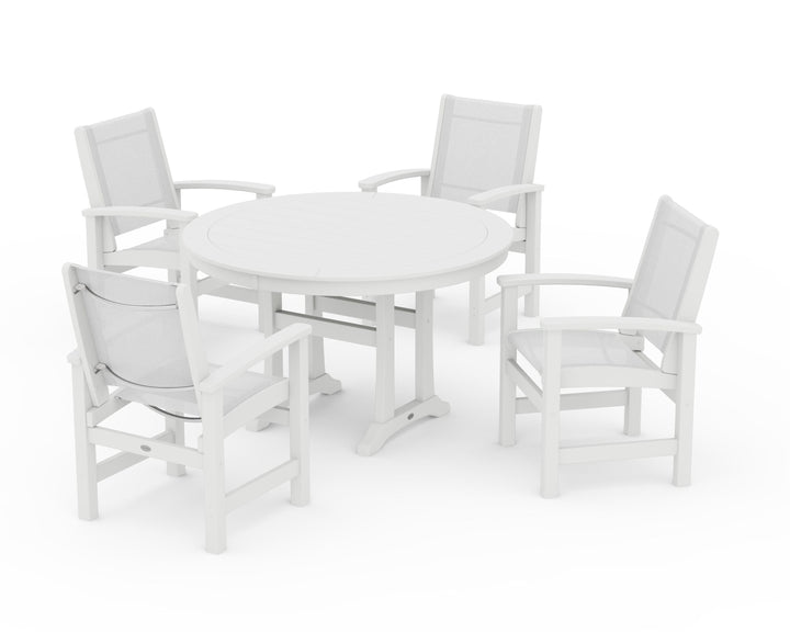POLYWOOD® Coastal 5-Piece Round Dining Set with Trestle Legs