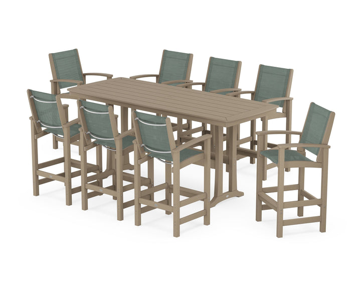 POLYWOOD® Coastal 9-Piece Bar Set with Trestle Legs