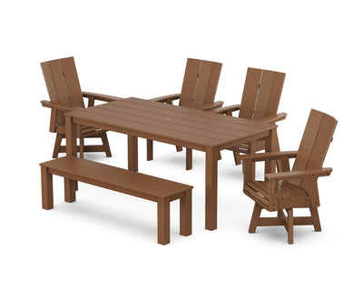 Modern Curveback Adirondack 6-Piece Parsons Swivel Dining Set with Bench