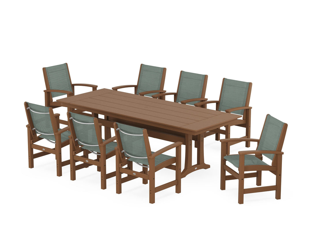 POLYWOOD® Coastal 9-Piece Farmhouse Dining Set with Trestle Legs