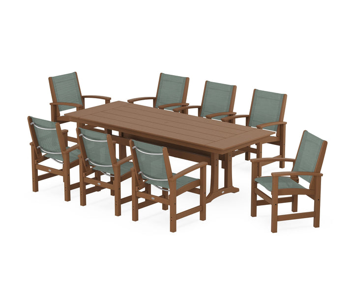 POLYWOOD® Coastal 9-Piece Farmhouse Dining Set with Trestle Legs