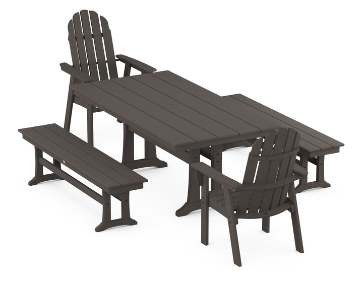 POLYWOOD® Vineyard Adirondack 5-Piece Farmhouse Dining Set With Trestle Legs