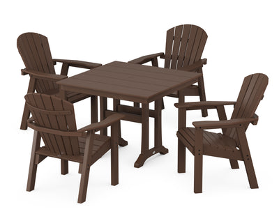 Seashell 5-Piece Farmhouse Dining Set With Trestle Legs