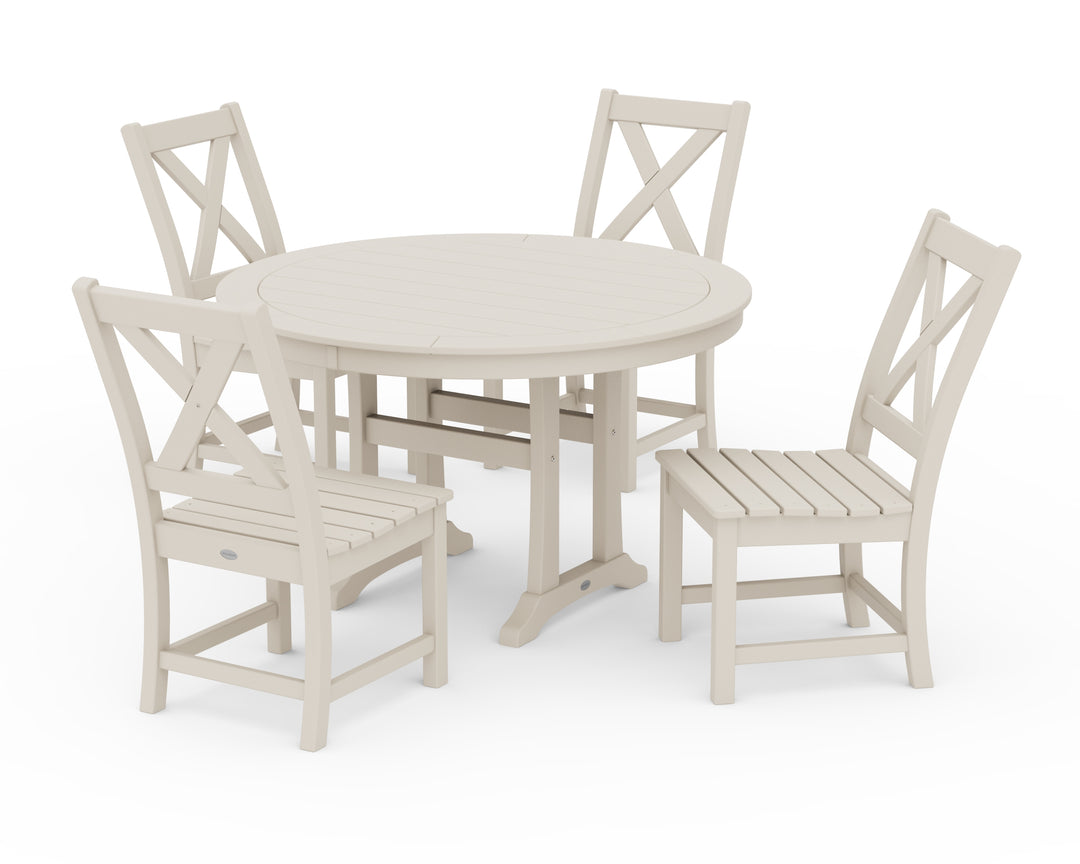 POLYWOOD® Braxton Side Chair 5-Piece Round Dining Set With Trestle Legs