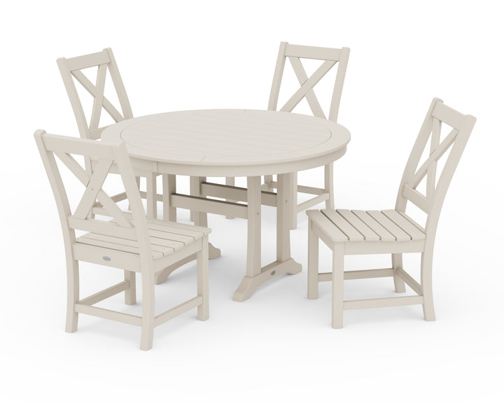 POLYWOOD® Braxton Side Chair 5-Piece Round Dining Set With Trestle Legs