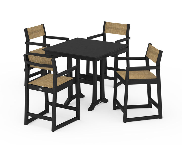 POLYWOOD® EDGE Sling Arm Chair 5-Piece Farmhouse Counter Set with Trestle Legs