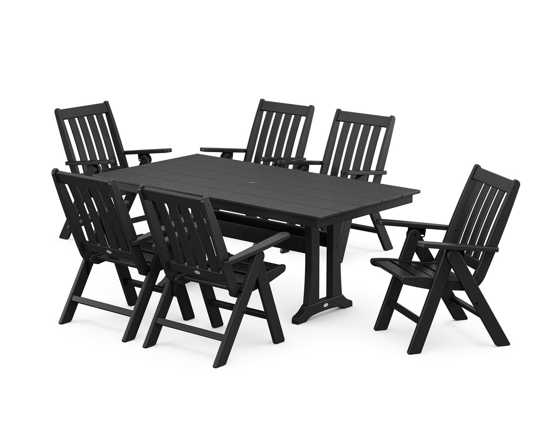 POLYWOOD® Vineyard Folding Chair 7-Piece Farmhouse Dining Set with Trestle Legs