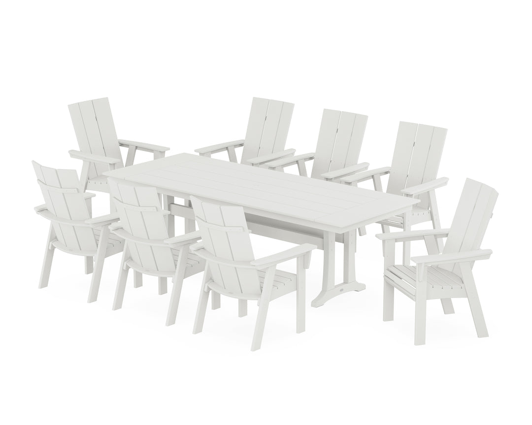 POLYWOOD® Modern Curveback Adirondack 9-Piece Farmhouse Dining Set with Trestle Legs