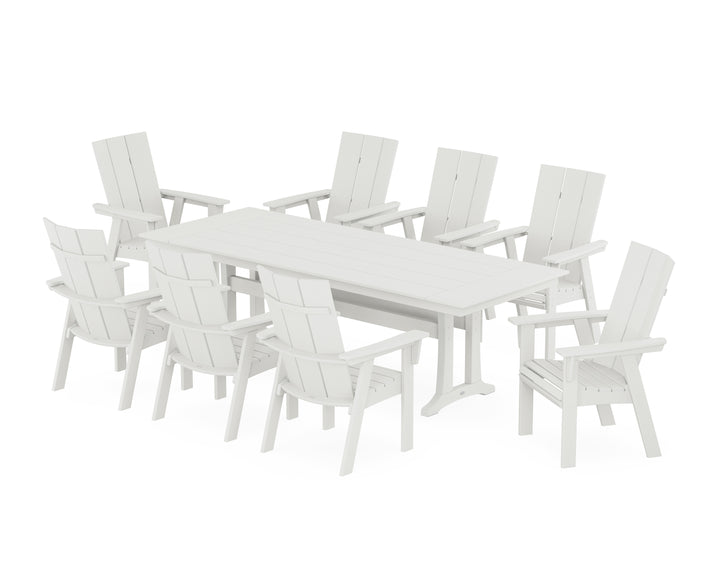 POLYWOOD® Modern Curveback Adirondack 9-Piece Farmhouse Dining Set with Trestle Legs