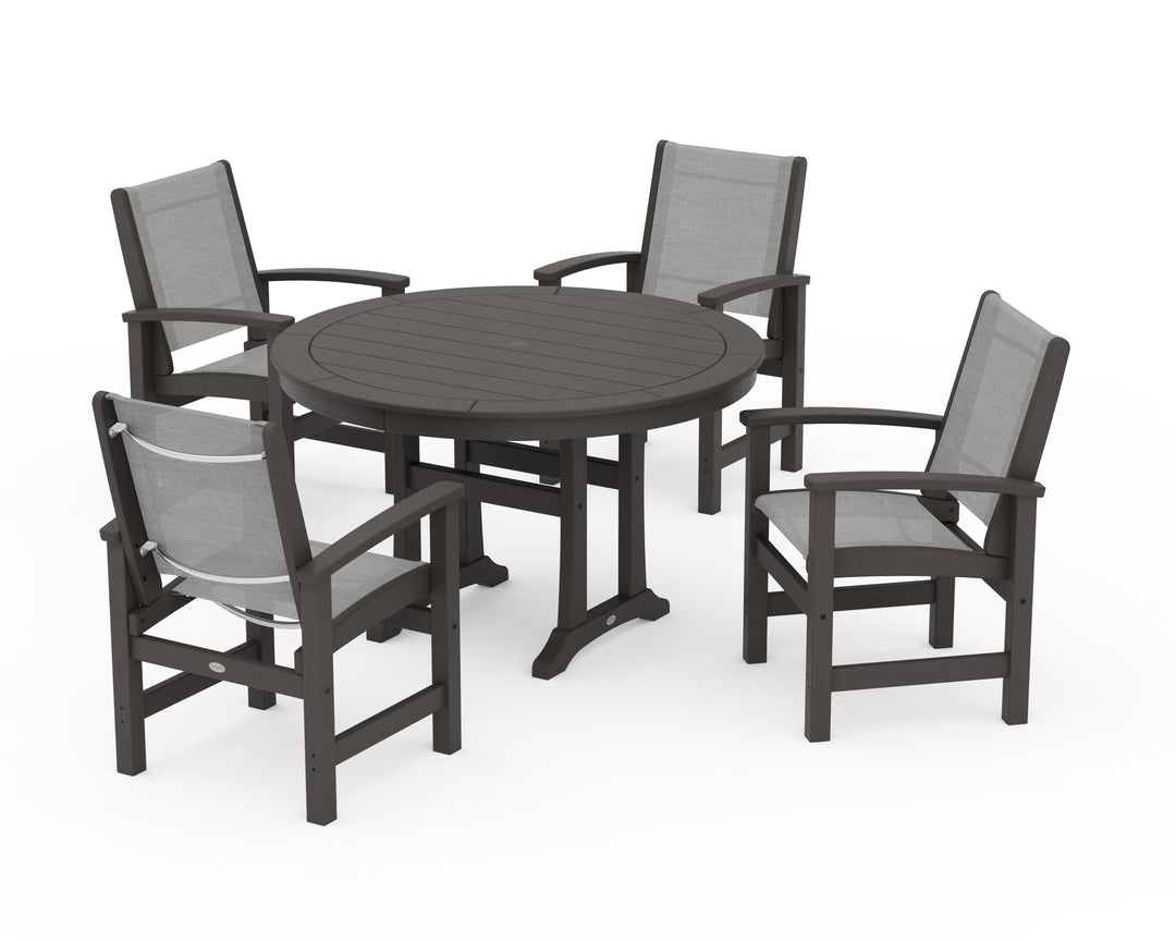 POLYWOOD® Coastal 5-Piece Round Dining Set with Trestle Legs