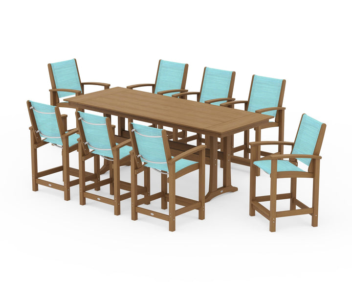POLYWOOD® Coastal 9-Piece Farmhouse Counter Set with Trestle Legs