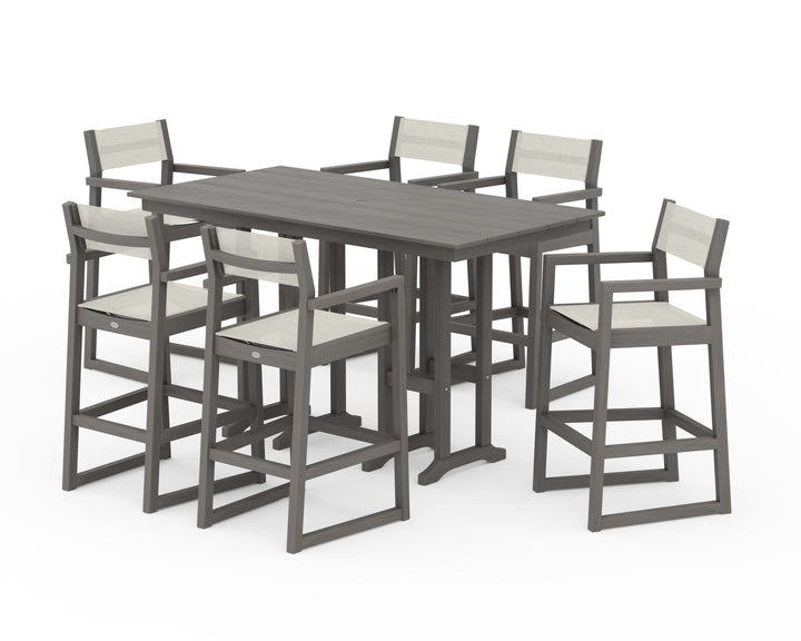 POLYWOOD® EDGE Sling Arm Chair 7-Piece Farmhouse Bar Set