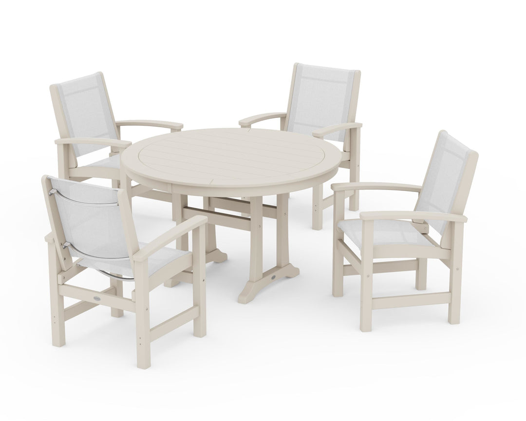 POLYWOOD® Coastal 5-Piece Round Dining Set with Trestle Legs