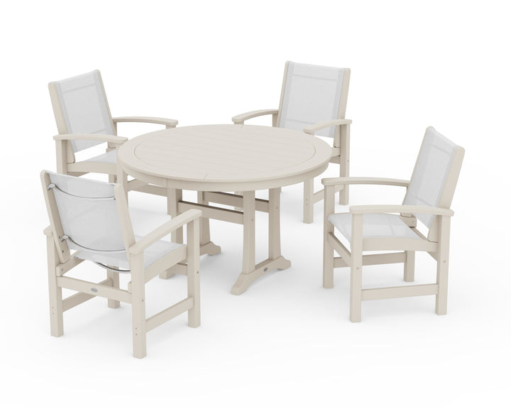 POLYWOOD® Coastal 5-Piece Round Dining Set with Trestle Legs