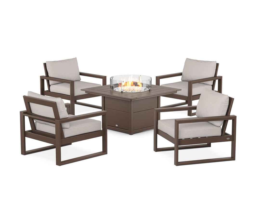 POLYWOOD® EDGE Sectional 5-Piece Deep Seating Set with Fire Pit Table