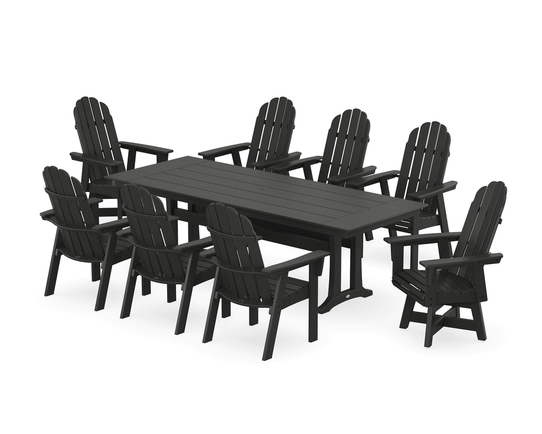 POLYWOOD® Vineyard 9-Piece Curveback Adirondack Swivel Farmhouse Dining Set with Trestle Legs