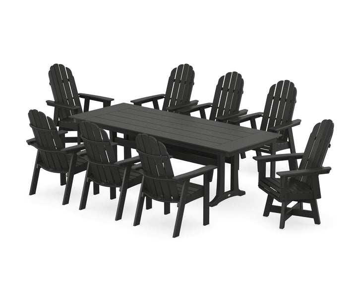 POLYWOOD® Vineyard 9-Piece Curveback Adirondack Swivel Farmhouse Dining Set with Trestle Legs