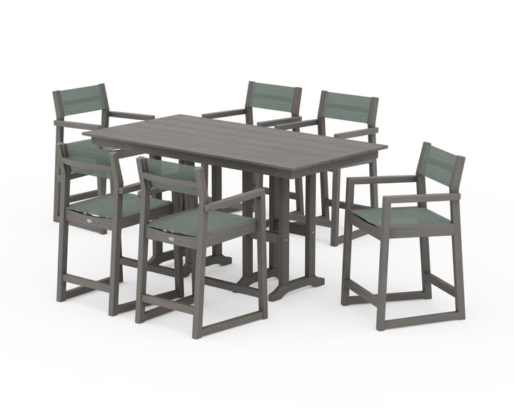 POLYWOOD® EDGE Sling Arm Chair 7-Piece Farmhouse Counter Set