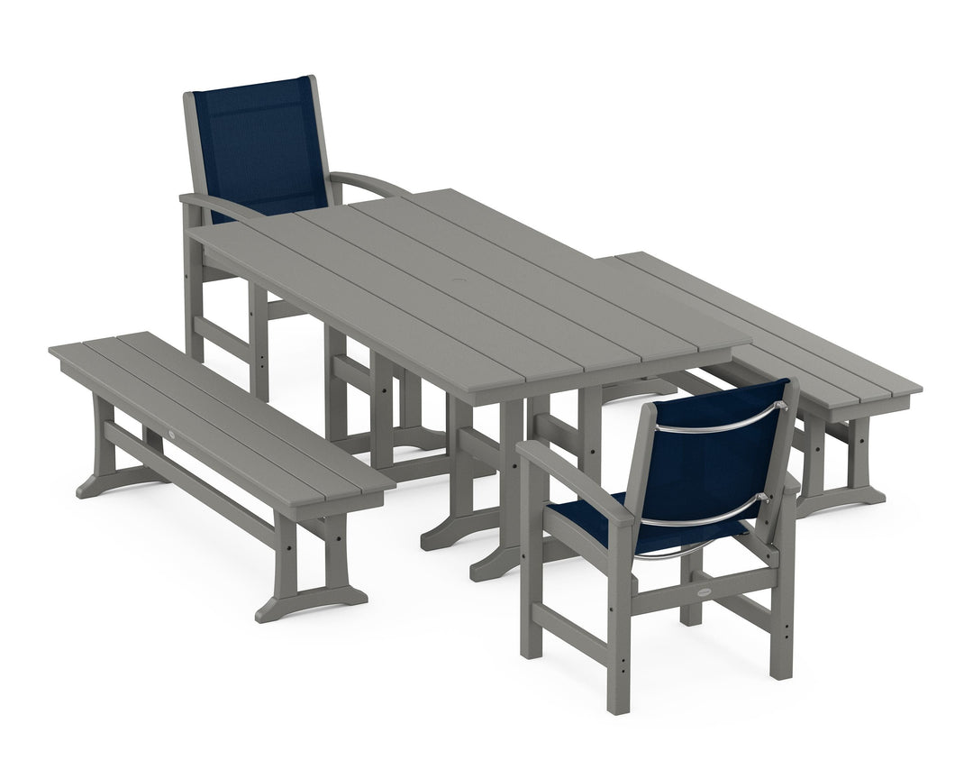 POLYWOOD® Coastal 5-Piece Farmhouse Dining Set