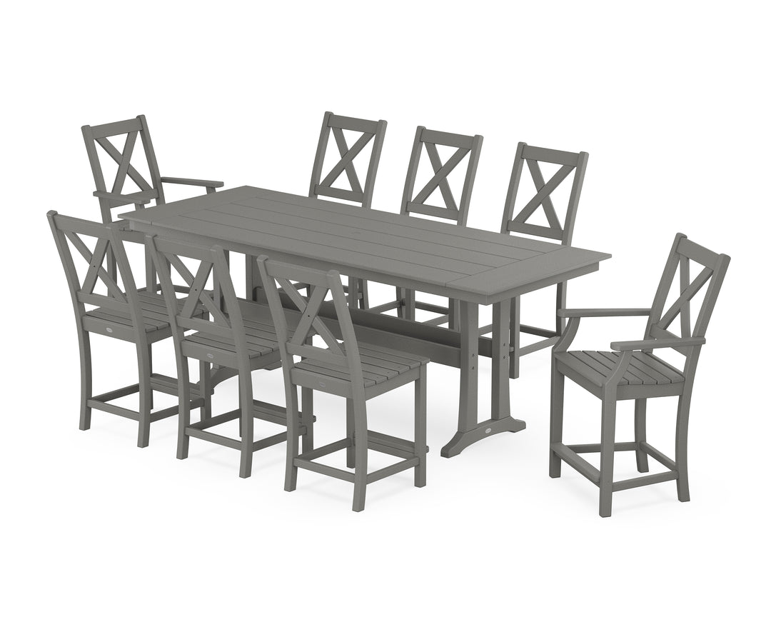 POLYWOOD® Braxton 9-Piece Farmhouse Counter Set with Trestle Legs
