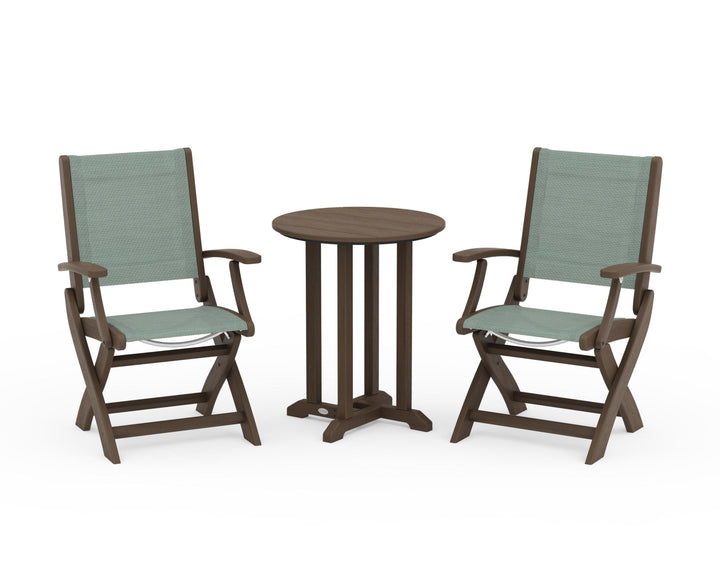 POLYWOOD® Coastal Folding 3-Piece Round Bistro Dining Set
