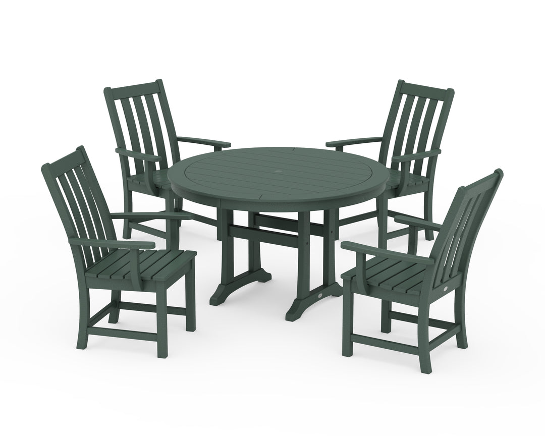 POLYWOOD® Vineyard 5-Piece Round Dining Set with Trestle Legs